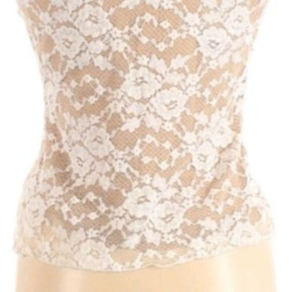 Vtg 80's Nude Netted Cream Lace Overlay Surplice Sleeveless Empire Top Sz M - Picture 9 of 9